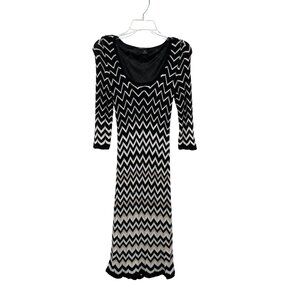 WHBM Sweater Dress Women’s XS Black Cream Tan Chevron Midi Used